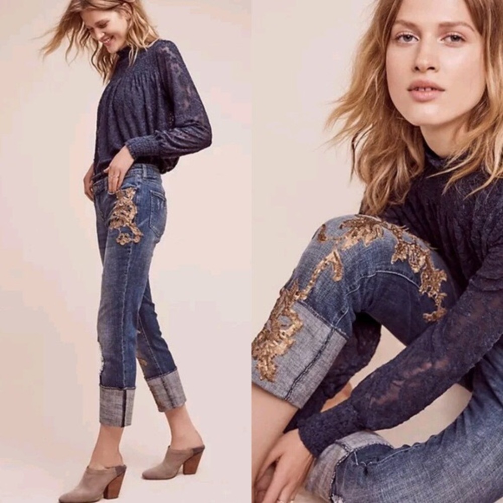 Pilcro Appliqué Hyphen Mid-Rise Jeans